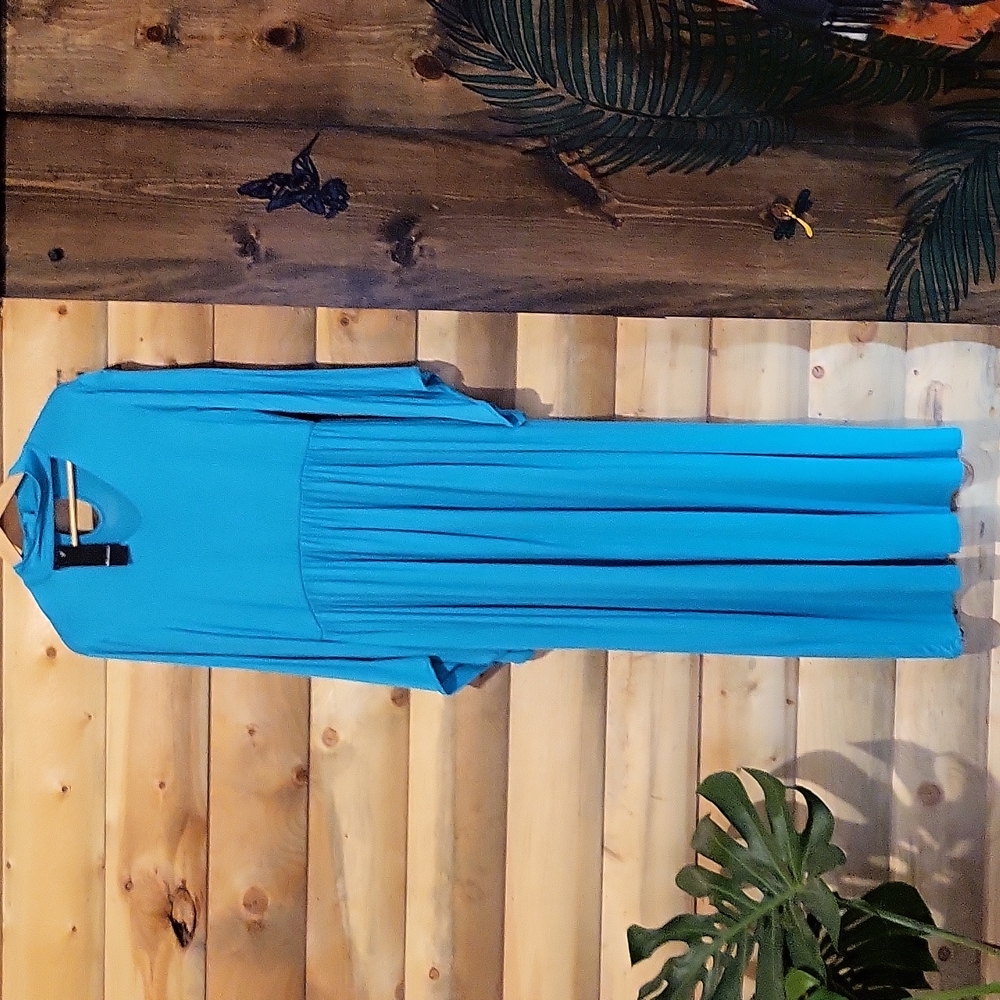 Milly Penzance Turquoise Maxi Dress with V-Neck Cut-Out